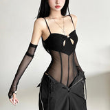 Body corset à boutons creux en maille avec gants 