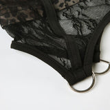 Top camisola sin espalda con estampado de leopardo, cuello en V y dobladillo de encaje 