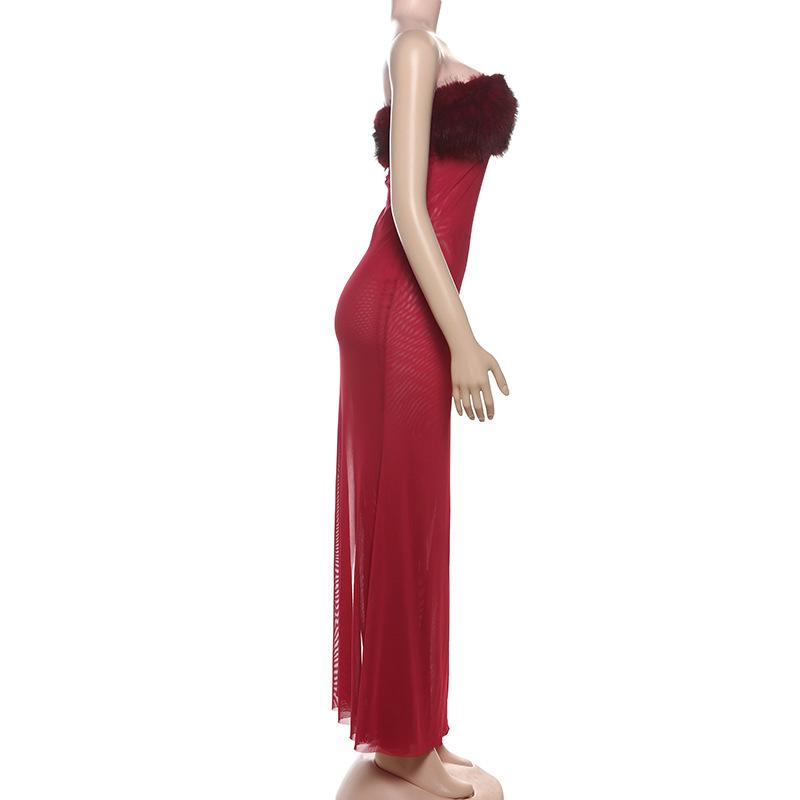 Vestido largo de tubo sin espalda con retazos de malla esponjosa 