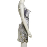 Cowl neck print backless contrast cami mini dress