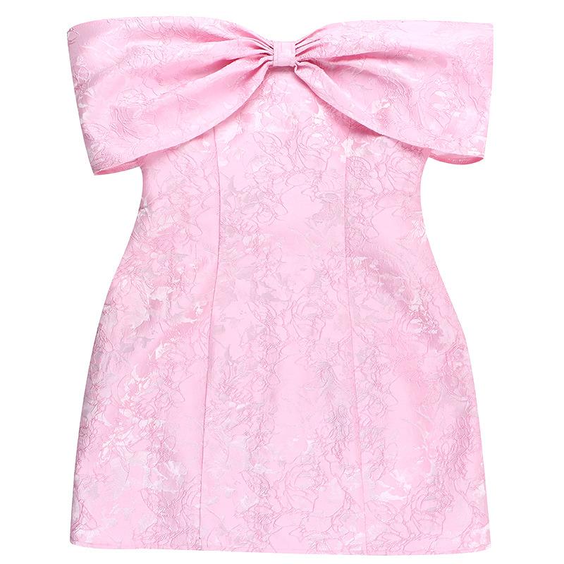 Minivestido de encaje con cremallera y lazo en los hombros 