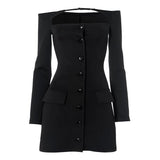 Off shoulder long sleeve button hollow out mini dress