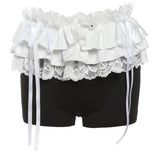 Pantalon court à ourlet en dentelle et ruban à nœud papillon froncé 