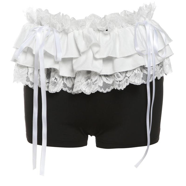 Pantalon court à ourlet en dentelle et ruban à nœud papillon froncé 
