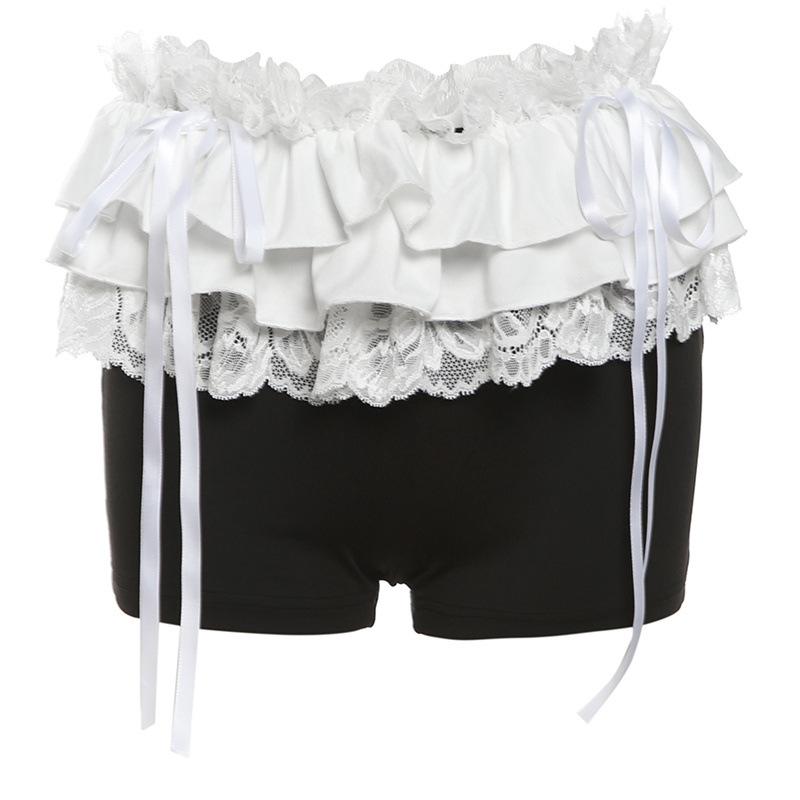 Pantalon court à ourlet en dentelle et ruban à nœud papillon froncé 