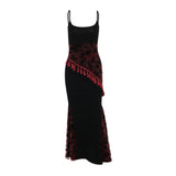 Vestido midi camisola sin espalda con borlas y estampado de encaje con cuello en U 