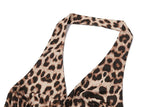 Top con cuello halter, espalda descubierta y lazo con estampado de leopardo 