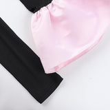 Long sleeve hollow out ribbed ruffle v neck mini dress