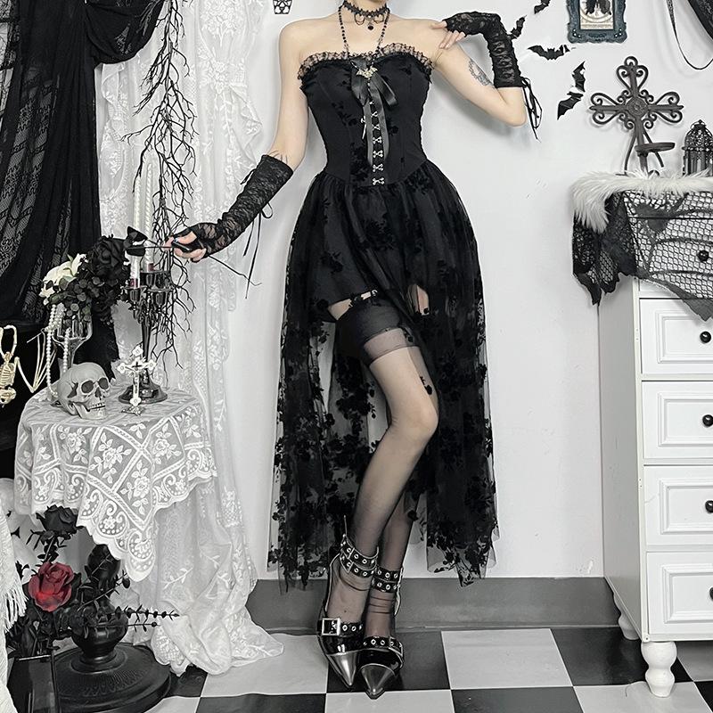 Robe midi à volants, smockée, boutonnée, ruban, imprimé fleuri 