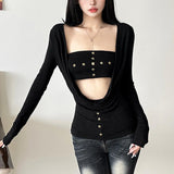 Top de dos piezas liso con apliques de estrellas y manga larga 