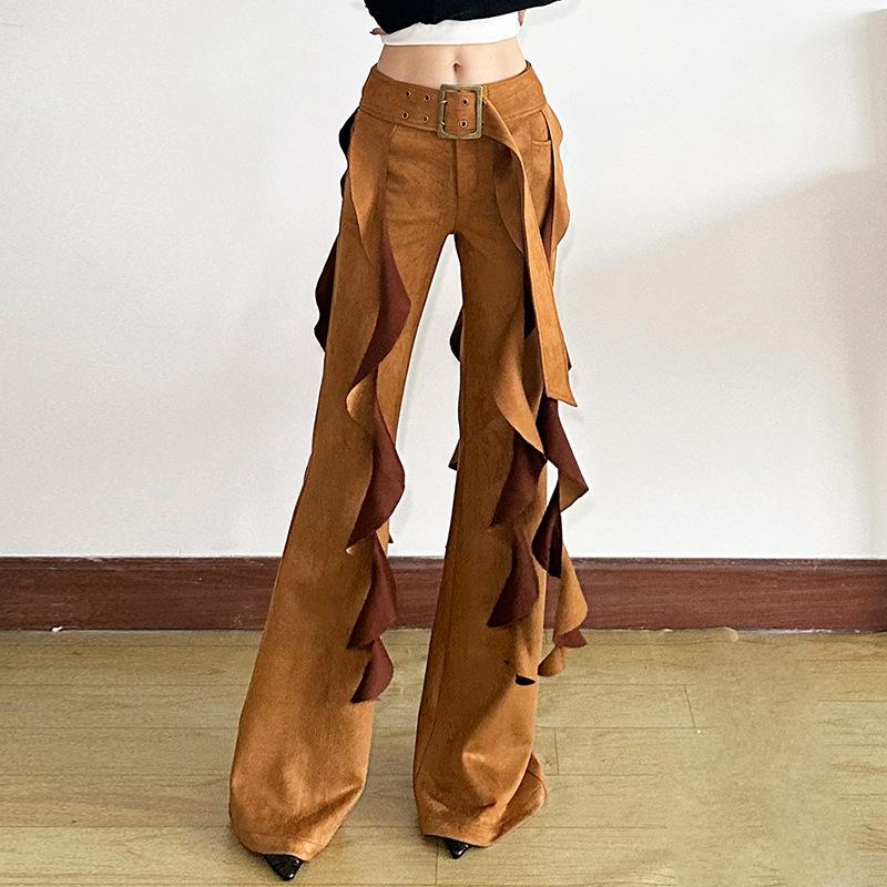 Button zip-up high rise solid straight leg pant