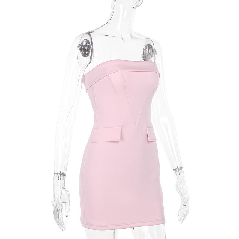 Pink corset backless tube mini dress