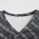 Top de manga larga con estampado de rayas, cuello en V y lazo 