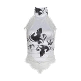 Top sin espalda con estampado de encaje y botones halter 