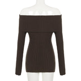Long sleeve off shoulder textured solid mini dress