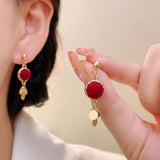 Bowknot heart faux pearl pendant stud earrings