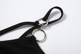 Hollow out o ring ruched v neck solid cami top