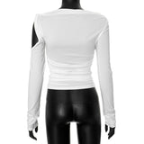 Irregular long sleeve hollow out ruched one shoulder top