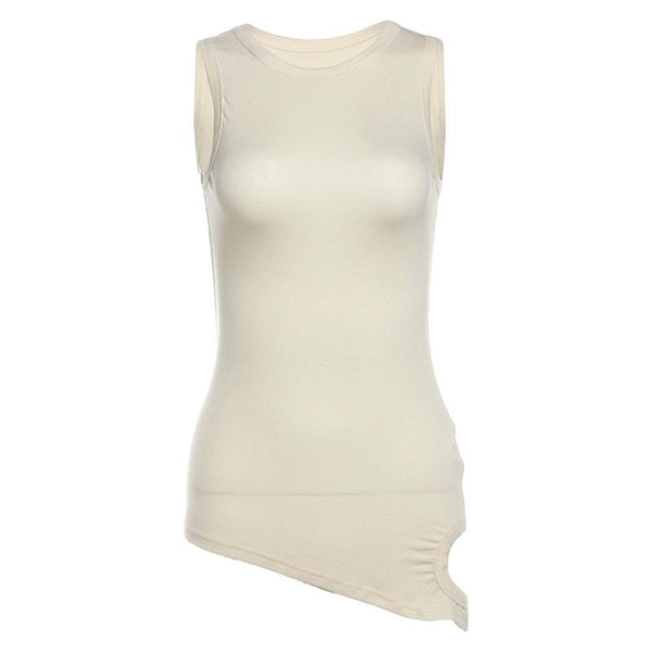 Top liso sin mangas con cuello redondo, irregular y calado 