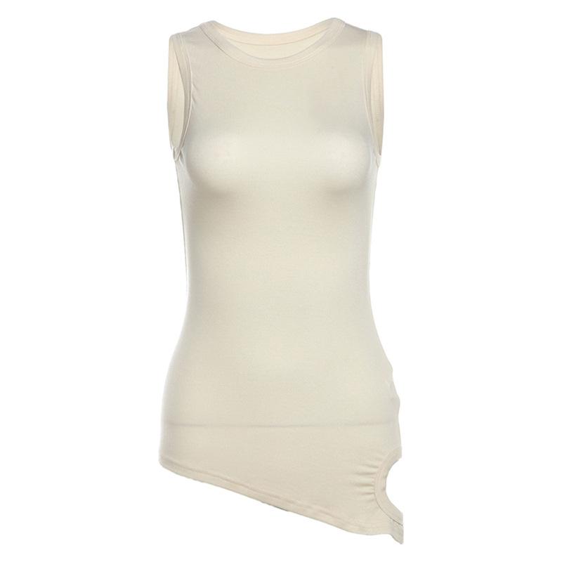 Crewneck irregular hollow out sleeveless solid top