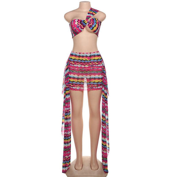 Ensemble mini-jupe asymétrique à imprimé en maille irrégulière 