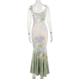 Robe longue camisole contrastée à imprimé floral et col en U 