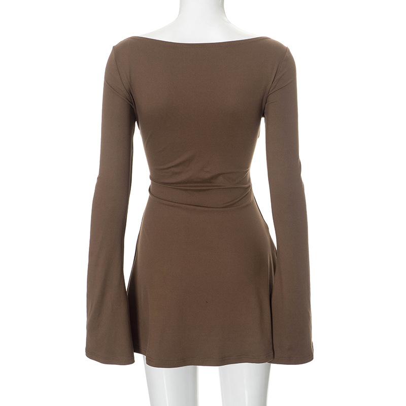 Long sleeve round neck solid mini dress