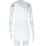 Irregular hollow out ruched one shoulder mini dress
