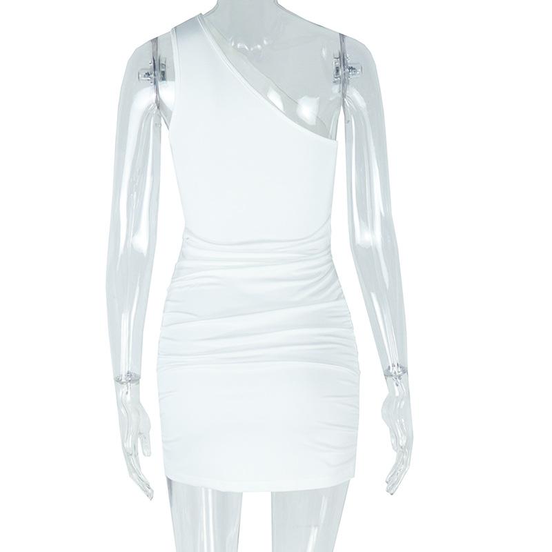 Irregular hollow out ruched one shoulder mini dress