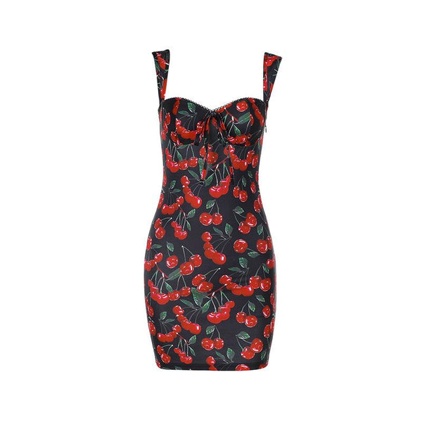 Mini-robe dos nu à imprimé cerises et col en V 