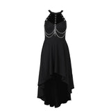 Robe midi côtelée à col ras du cou et chaîne en métal ajouré 