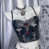 Top camisola sin espalda con cuello en V y aplique de corazón de cuero sintético 