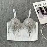 Top camisola sin espalda con botones y cuentas y cuello en V 