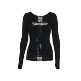 Long sleeve round neck cross print top