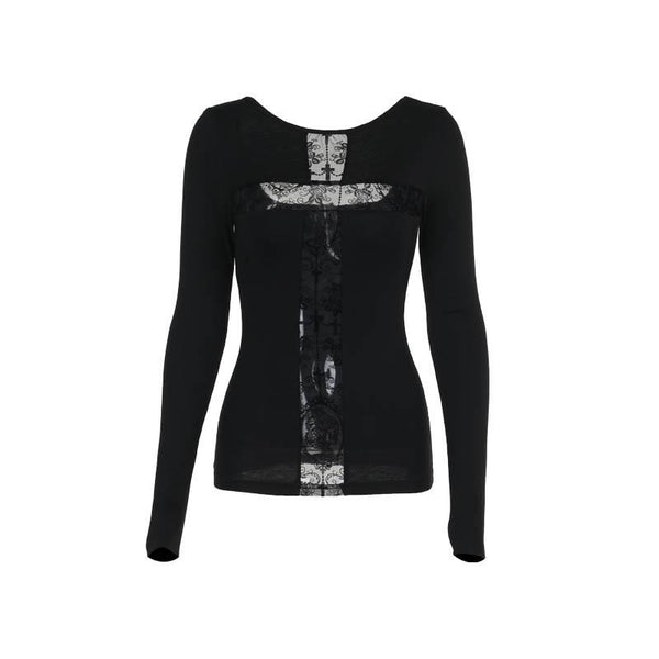 Long sleeve round neck cross print top