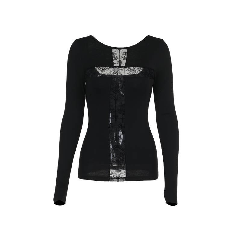 Long sleeve round neck cross print top