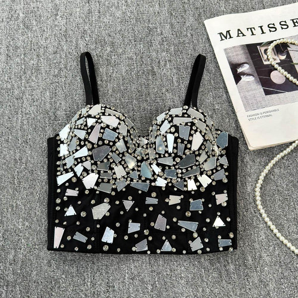 Haut camisole dos nu à boutons et col en V 