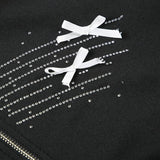 Sweat à capuche zippé et moelleux avec perles et nœud papillon, haut à manches longues 