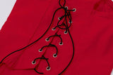 Bowknot applique ruched ruffle lace up tube mini skirt set