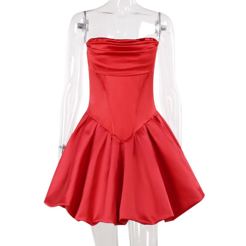 Vestido mini de tubo liso con espalda descubierta y fruncido con cremallera 
