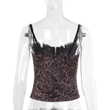 Haut camisole dos nu à volants et imprimé léopard à col en V 