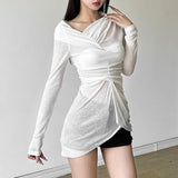 Long sleeve off shoulder irregular ruched top