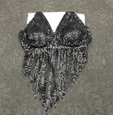 Haut à paillettes avec col en V et pompons à nouer soi-même 