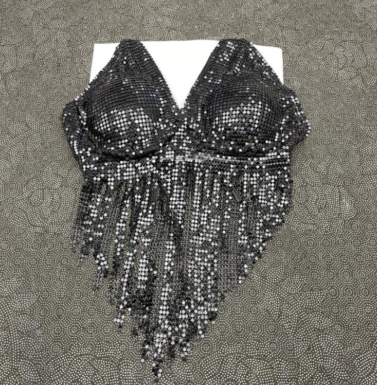 Haut à paillettes avec col en V et pompons à nouer soi-même 