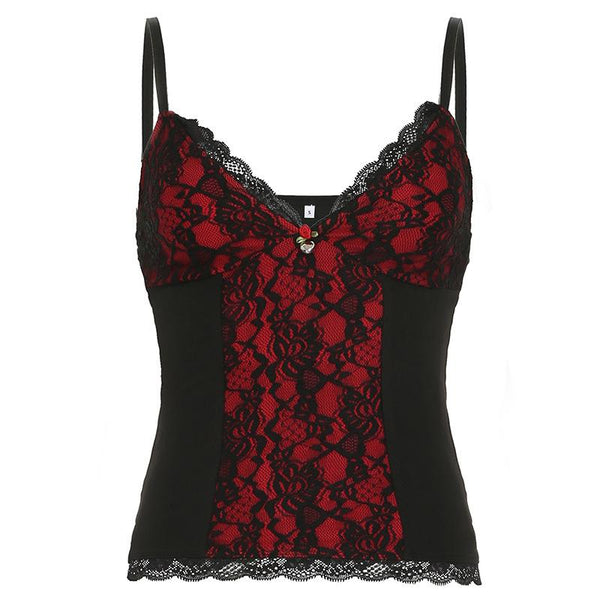 Haut camisole dos nu avec ourlet en dentelle et appliques florales 