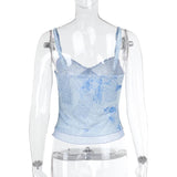Top camisola sin espalda con cuello en V y estampado de malla 