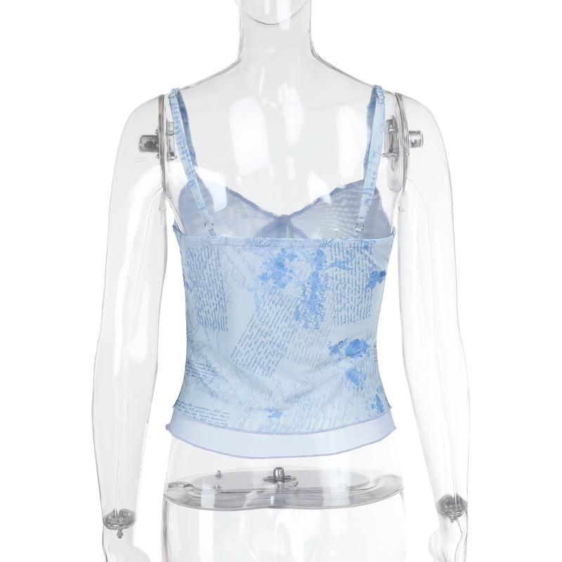 Top camisola sin espalda con cuello en V y estampado de malla 
