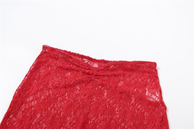 Ensemble jupe longue transparente froncée en dentelle à nouer soi-même 