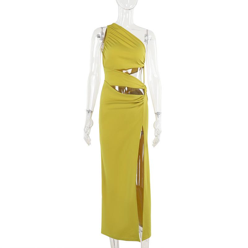 Irregular hollow out slit ruched one shoulder mini dress