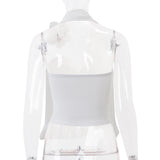 Halter irregular flower applique backless top